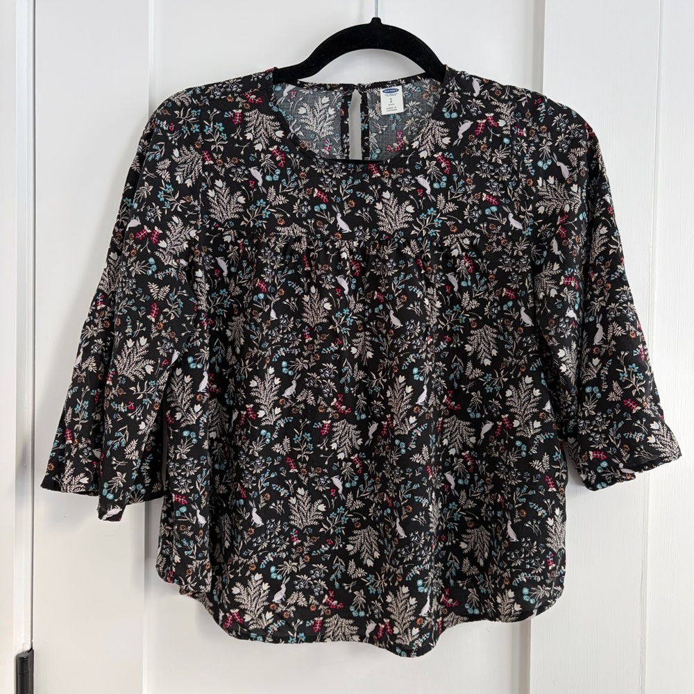 Old Navy Bunny Meadow Print 3/4 Sleeve Shirt Size Petite Small